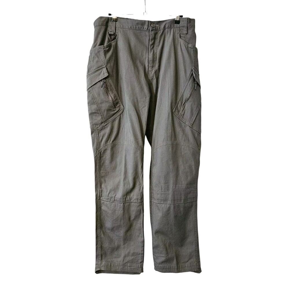 Mens Jifeng Grey Tactical Trousers Cargo Pants Size 38x32 Part Elastic Waist